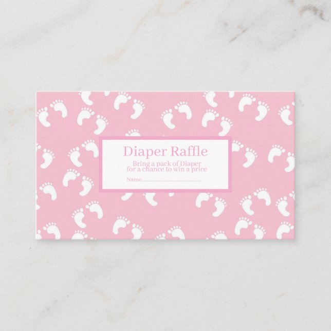 Pink Baby Footprints Diaper Raffle Baby Shower Enclosure Card (Front)