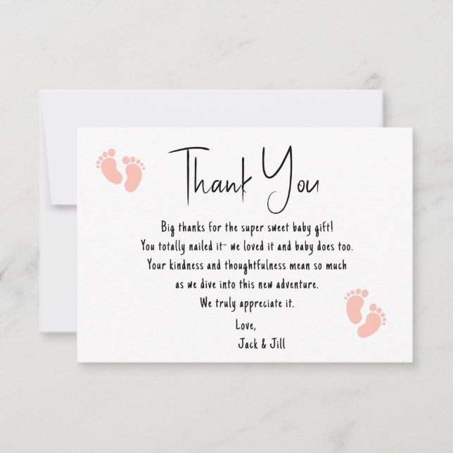 Pink Baby Footprints Flat Thank You Card (Front)