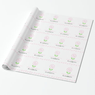 Pink Baby Footprints Flower Baby Shower Wrapping Paper