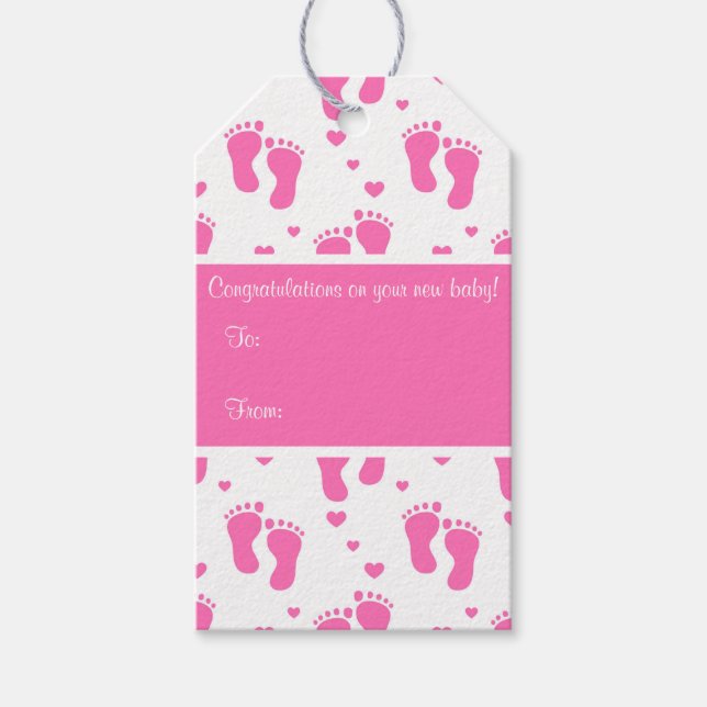 Pink Baby Footprints Gift Tags (Front)
