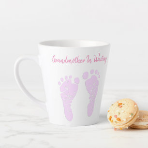 Pink Baby Footprints Grandmother Announcement Latte Mug
