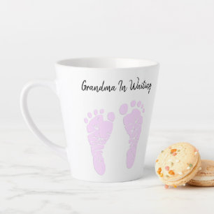 Pink Baby Footprints Grandmother Announcement Latte Mug
