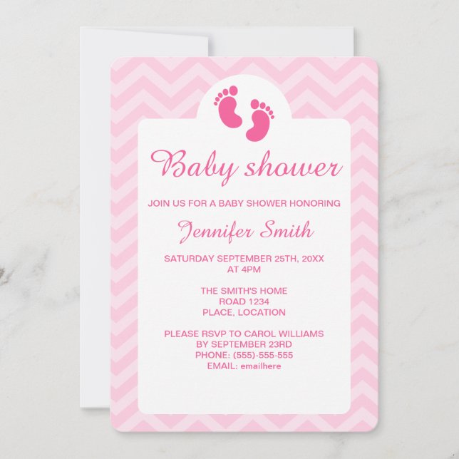 Pink Baby Footprints Silhouette Baby Shower Invitation (Front)