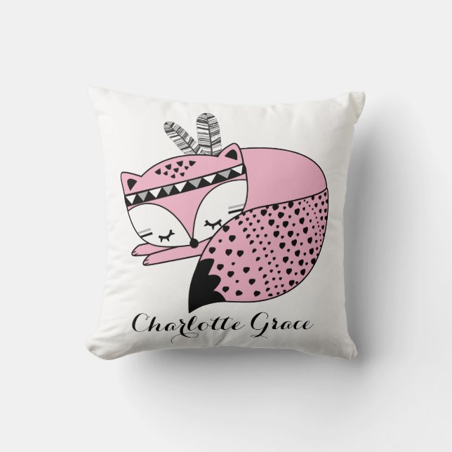 Pink Baby Fox Tribal Woodland Forest Nursery Gift Cushion (Front)