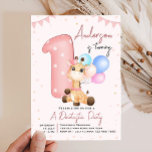 Pink Baby Giraffe 1st Birthday Invitation<br><div class="desc">Pink Baby Giraffe 1st Birthday</div>