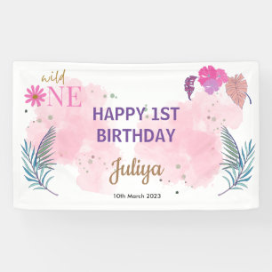 pink baby girl 1st Birthday Banner