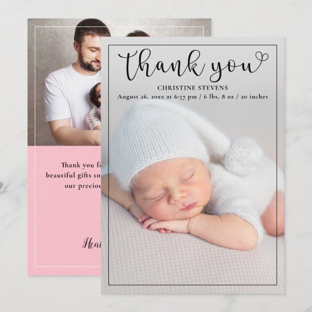 Pink Baby Girl 2 Photo Birth Announcement (Front/Back)