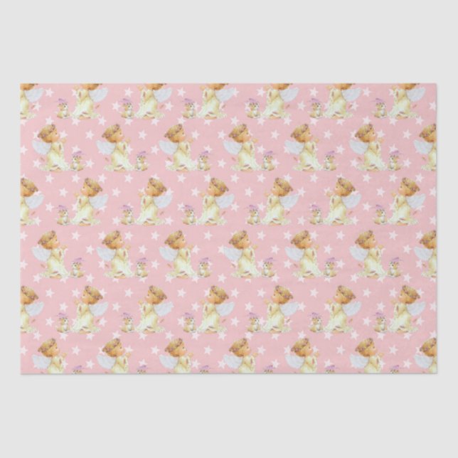 Pink baby girl Angel pattern tissue paper (Front)