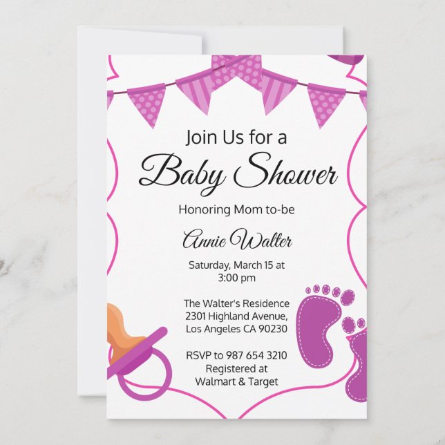 Pink Baby Girl  Baby Shower Invitation (Back)