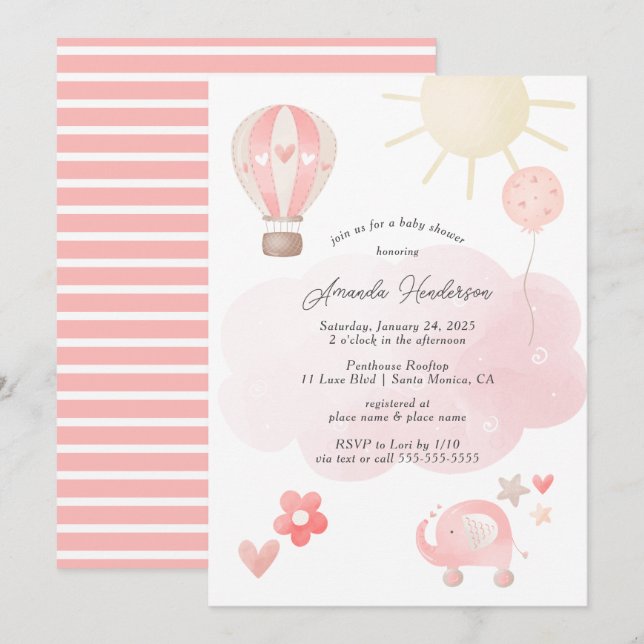 Pink Baby Girl Baby Shower Invitation (Front/Back)