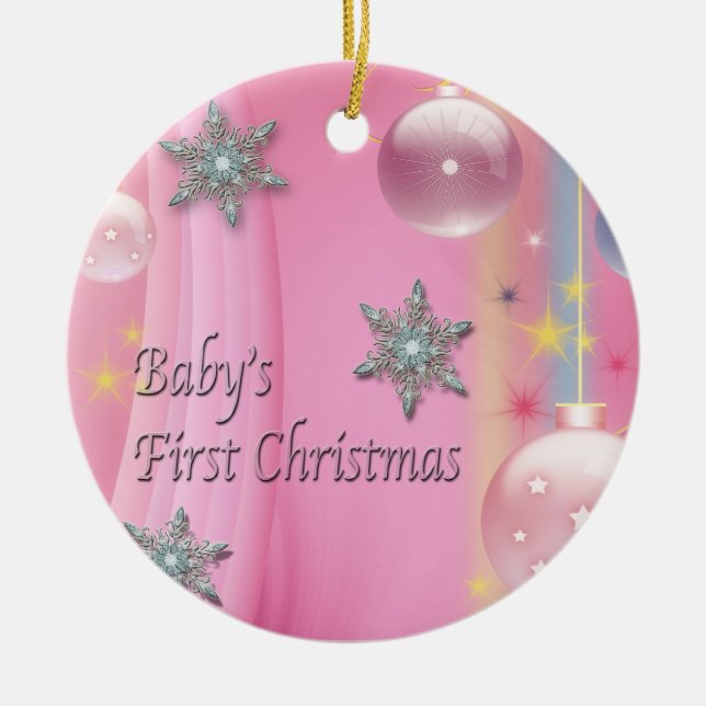 Pink Baby Girl Baby's First Christmas Ornament (Front)