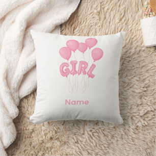 Pink Baby Girl Balloon Celebration - Cute Nursery  Cushion