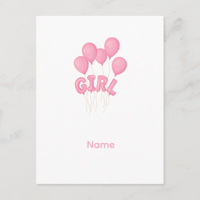 Pink Baby Girl Balloon Celebration - Cute Nursery  Holiday Postcard (Front)