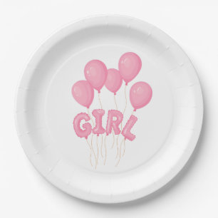 Pink Baby Girl Balloon Celebration - Cute Nursery Paper Plate