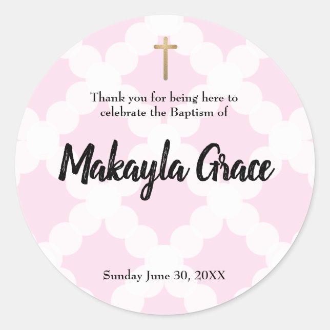 Pink Baby Girl Baptism Christening thank you Classic Round Sticker (Front)