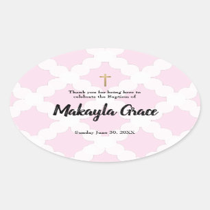 Pink Baby Girl Baptism Christening thank you Oval Sticker