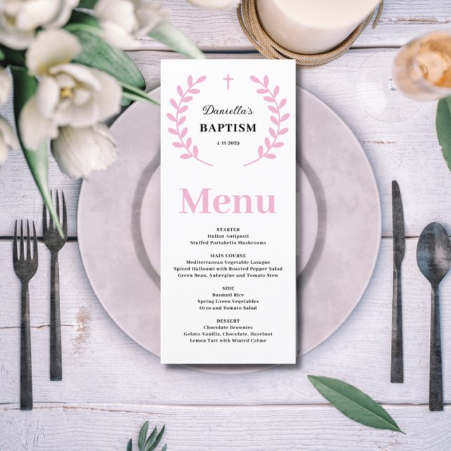 Pink Baby Girl Baptism Menu Card (Creator Uploaded)