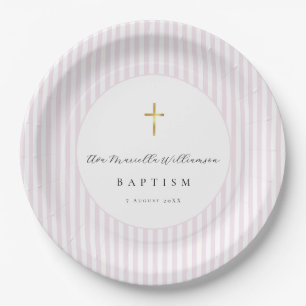 Pink Baby Girl Baptism Paper Plate