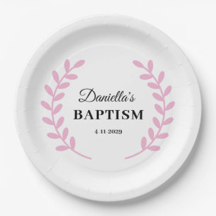 Pink Baby Girl Baptism Paper Plate