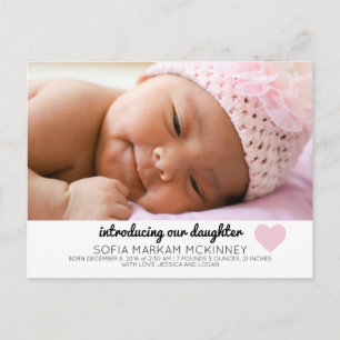 Pink Baby Girl Birth Announcement Photo Postcard