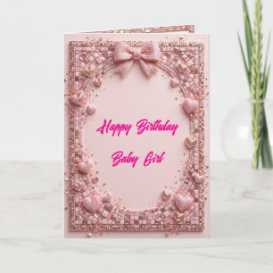 Pink Baby Girl Birthday Card - Luxury 3D Mosaic