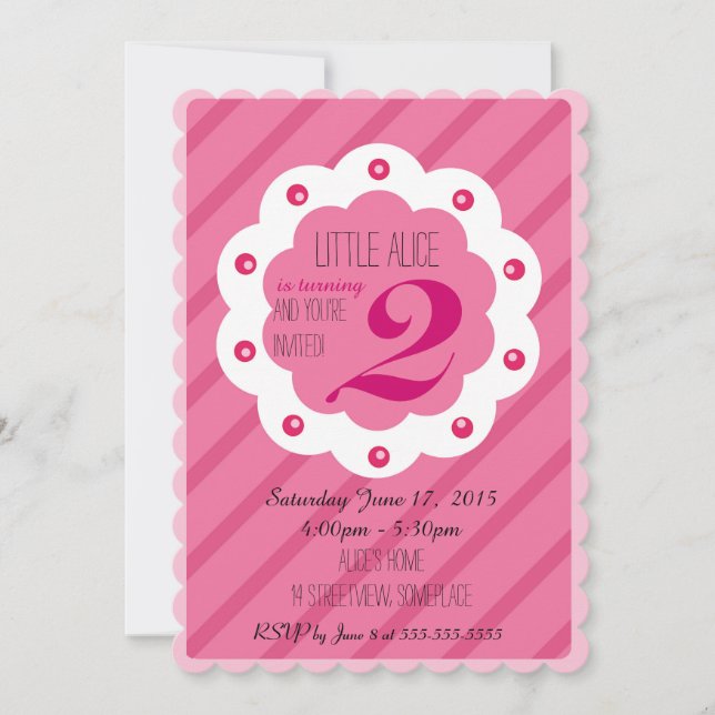 Pink baby girl birthday invitation (Front)
