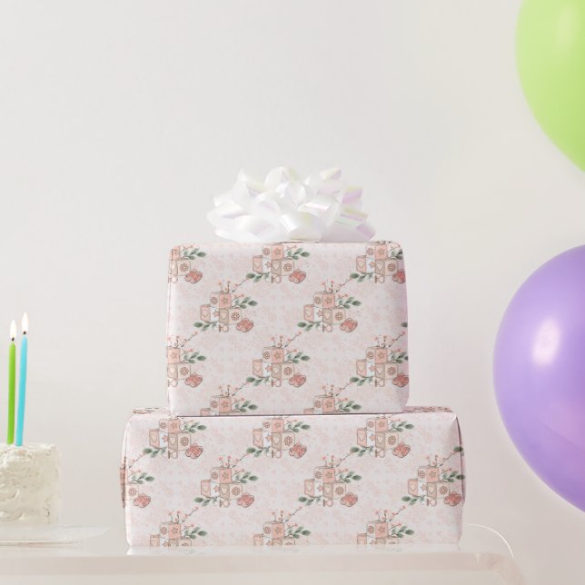 Pink Baby Girl Blocks and Shoes Wrapping Paper (Party Gifts)
