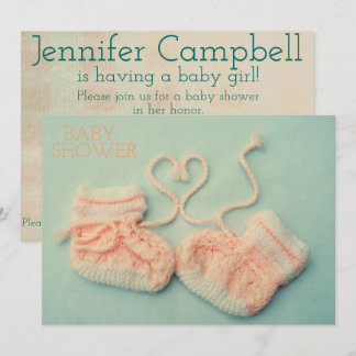 Pink baby girl booties photo shower invitation