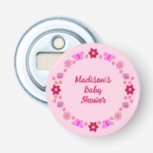 Pink Baby Girl Butterflies and Flowers Baby Shower Bottle Opener