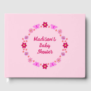 Pink Baby Girl Butterflies and Flowers Baby Shower Guest Book