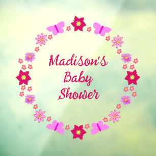 Pink Baby Girl Butterflies and Flowers Baby Shower Window Cling