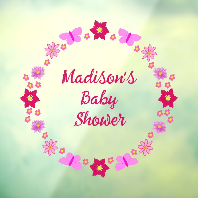 Pink Baby Girl Butterflies and Flowers Baby Shower Window Cling (Sheet 3)