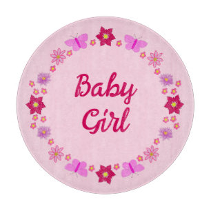Pink Baby Girl Butterflies and Flowers Custom Cutting Board