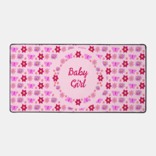 Pink Baby Girl Butterflies and Flowers Custom Desk Mat