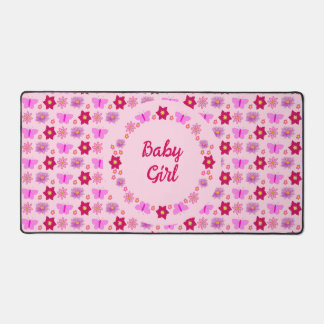 Pink Baby Girl Butterflies and Flowers Custom Desk Mat