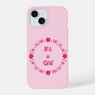 Pink Baby Girl Butterflies and Flowers Custom iPhone 15 Case