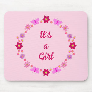 Pink Baby Girl Butterflies and Flowers Custom Mouse Mat