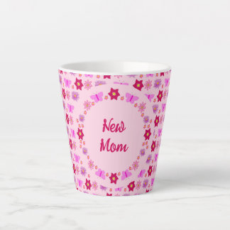 Pink Baby Girl Butterflies and Flowers Custom Mum Latte Mug