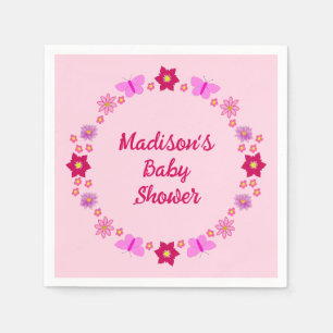 Pink Baby Girl Butterflies and Flowers Custom Napkin