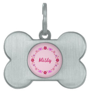 Pink Baby Girl Butterflies and Flowers Custom Pet ID Tag