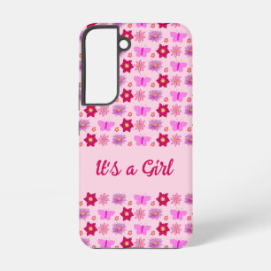 Pink Baby Girl Butterflies and Flowers Custom Samsung Galaxy Case