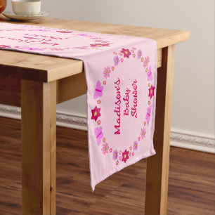 Pink Baby Girl Butterflies and Flowers Custom Short Table Runner