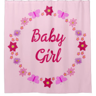 Pink Baby Girl Butterflies and Flowers Custom Shower Curtain