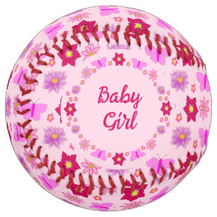 Pink Baby Girl Butterflies and Flowers Custom Softball