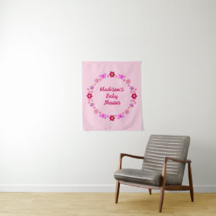 Pink Baby Girl Butterflies and Flowers Custom Tapestry