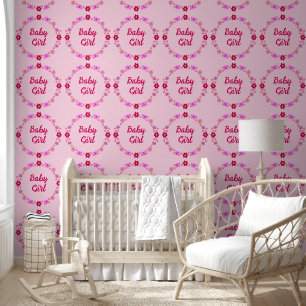 Pink Baby Girl Butterflies and Flowers Custom Wallpaper