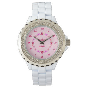 Pink Baby Girl Butterflies and Flowers Custom Watch