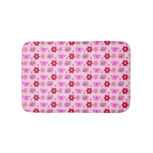 Pink Baby Girl Butterflies and Flowers Patterned Bath Mat