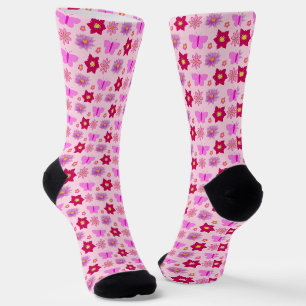 Pink Baby Girl Butterflies and Flowers Patterned Socks