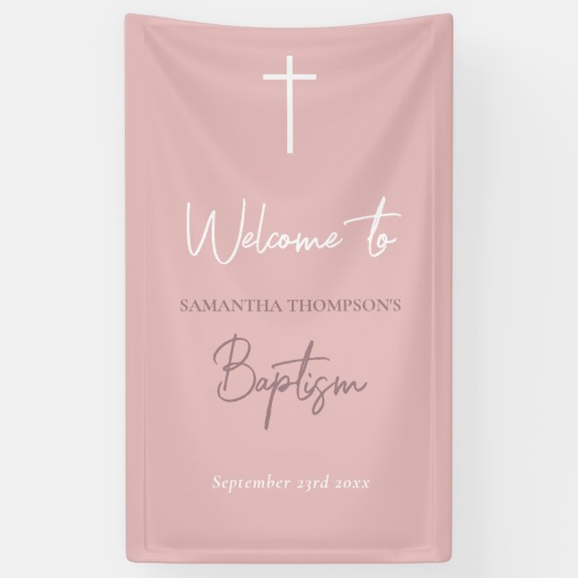 Pink Baby Girl Calligraphy Baptism Welcome Sign (Vertical)